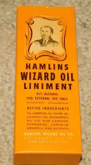Vintage sealed NOS HAMLINS WIZARD OIL MEDICINE Pharmacy Apothecary BOTTLE & BOX