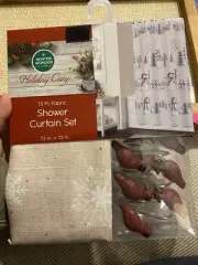 Holiday Cozy Christmas Snowmen Cardinal Curtain Set New With Hooks