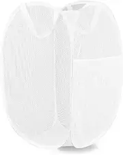 [LXLOVESM] Pop Up Hamper, Mesh Popup Laundry Hamper, Clothes Basket, Collapsible Hamper for Laundry, Hamper for Travel and Storage (White)
