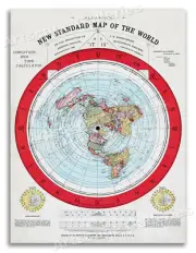1892 Flat Earth Map - New Standard Map of the World - 18x24