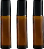 3 Pcs 10ml Amber Glass Roller Ball Applicator Refillable Eye Roller Bottles Roll On Essential Oil Bottles Rollerball Bottles for Oils