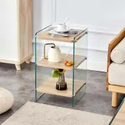 3 Layer Bedside Table Nightstand w/ Glass Sides