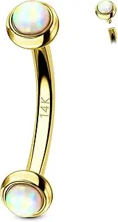 [OUFER] 14K Gold Rook Piercing Jewelry, White Opal Eyebrow Rings, Gold Vertical Labret Lip Jewelry, Curved Barbell 16G, Eyebrow Piercing Jewelry, Rook Earrings for Women Men-6mm/8mm