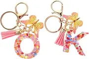 [Minkissy] 2Pcs Heart Shaped Keychain Decorative Backpack Pendant for Durable Letter Key Decor for Friends Family Any Occasion