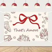 That's Amore Backdrop, Italian Themed Wedding Shower Backgdrop Red Bow Party Backdrop Decor for Women Bridal Shower Engagement Bachelorette Party Photo Booth Props Supplies (5 * 3ft)