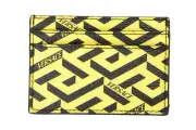 Versace Unisex "La Greca" Signature Textured Leather Yellow Card Case