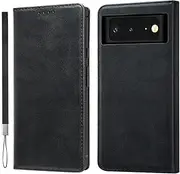 [LANJLM] Google Pixel 7 Pro Case with Wrist Strap PU Leather Pixel 7 Pro Wallet Case Card Holder Shockproof Google 7 Pro Flip Cover - Black