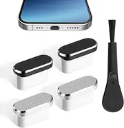 USB-C Metal Dust Plug 4 Pieces Type C Metal Dust Plug with Cleaning Brush Port Connector USB-C Anti-Dust Cover Caps Charging Port Cover USB-C Protective Stopper for Smartphone Laptop