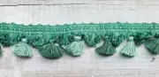 Home Furnishings Vintage French Trimming Fringe Green Cotton