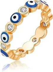 [Esbbela] Evil Eye Ring for Women 18K White Gold Plated Evil Eye Band Cubic Zirconia Braided Engagement Promise Statement Ring Jewelry Size 6-10