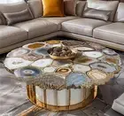24" White Agate Coffee Table Top Sofa Centrepiece Live Edge Side Table Home Deco