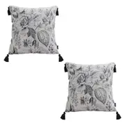 SOGA 2X 50cm Throw Pillows – Black and White Elegant Floral Print with Tassel