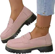 [Generic] Orthoture-Orthopedic Platform Loafers,Comfort Orthopedic Shoes,Womens Loafers Comfortable,Women Round Toe Flats Walking Shoe (Pink,40)