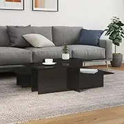 'vidaXL Coffee Tables Set of 2 - High Gloss Black Engineered Wood – Modern Design Dual-Height Living Room Accent Tables