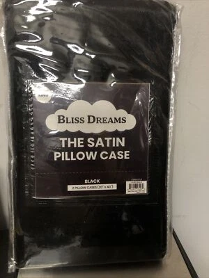 BLISS DREAMS THE SATIN PILLOW CASE 2 KING 20''X40'' BLACK PILLOW CASES