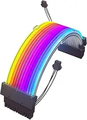 ARGB Power Extension Cable, 24 Pin Colorful Lighting Synchronized Sleeved Cable for Computer Case, 41pcs Copper Wire, Excellent Conductivity, Plug and Play