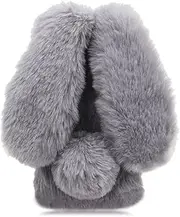 Oppo A16S & Oppo A54S &Oppo A16 4G Rabbit Fur Case, Soft Handmade Fluffy Furry Cute Bunny Plush Rabbit Case Warm Big Ear Bling Crystal Rhinestone Bowknot Slim Case for Oppo A16S/Oppo A54S/Oppo A16 4G