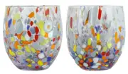 Pair of Murano Glass Drinking glass Tumblers Set 2 Lilac Red Blue Millefiori