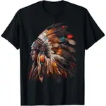 美國原住民印度頭飾圖案 T 恤