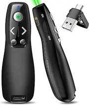 2-in-1 USB Type C Presentation Clicker Wireless Presenter Remote Clicker with Volume Control and Green Light for Mac, Computer, Laptop