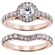3.00 CT Brilliant cut Diamond Encrusted Engagement Bridal Set 14k Rose WG G SI1