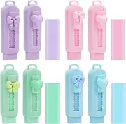 CEYAZYE 12PCS Sliding Retractable Erasers, Push Pull Design, Includes 8 Aesthetic Rubber and 4 Refills, Expandable Cute Pencil Eraser Supplies School, Office, Home for Students, Artists (8 Style)