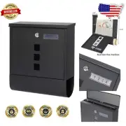 Galvanized Metal Mailbox with Key Lock and Transparent Cover - Black