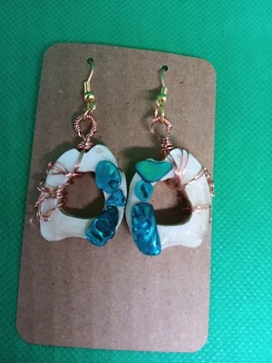 Deer Bone Hoop Earrings With Abalone Shell Accents - Organic Jewelry