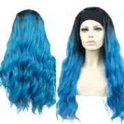 Women's Ombre Blue Body Wave Headband Wig Wave Glueless Long Blue Wigs Soft
