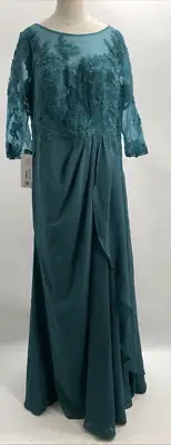 AZAZIE CALANTHE Women's Peacock Green A-Line Scoop Chiffon Dress Size A16