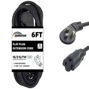 6FT Extension CordFlat Plug 3 Prong Short Extension CordsBlack 16 Gauge Heavy...