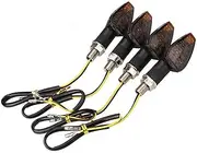 TDR 4pcs Mini LED Indicators for Motorcycle Motorbike, Amber LED Blinkers with Black Smoke Lenses, Universal Fit