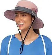 [HinyBoeh] Womens Sun Hats Wide Brim Ponytail Hats Summer Beach Hat for Women Foldable Travel Safari Hats UPF50+(Size:M-L)