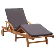 Wooden Sun Lounger With Wheels Cushion Pool Garden Sunbed Adjustable Footrest