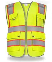 [ANDANDA] High Visibility Reflective Vest with Multi-pocket&Multi-scene Use Reflective Vest, Fluorescent yellow, XL, Yellow