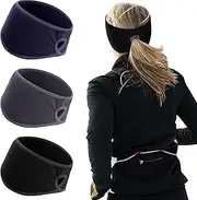 [Risipu] Winter Ear Warmer Headband for Women Men Fleece Stretchy Thermal Earmuffs for Outdoor Sports 3 Pack (Black, Navy, Grey, One Size)
