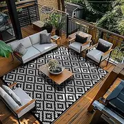 Green Decore Nirvana Premium Grade Stain Proof Reversible Plastic Outdoor Rug (180 x 270 CM, Black/White)