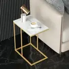 Modern C Shaped Sofa Side Table Small Marble Laptop Corner Coffee Table with Met