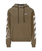 Bricks-print drop-shoulder hoodie XL,L,M Green