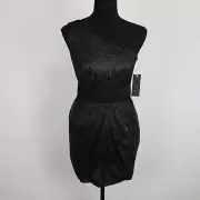 Aqua Dress Womens 2 Black Shimmer Lace 1-Shoulder Sleeveless NWT