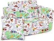 CARUILI Toddler Couch Chair, 2-in-1 Soft Kids Couch Bed Fold Out with Pillow, Convertible Kids Sofa to Lounger for Girls and Boys 1-3 Years, Assembling Toddler Chairs Comfy, Green