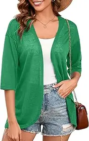 [Heymoments] Women's Lightweight Open Front Knit Cardigans 3/4 Sleeve Casual Soft Drape Summer Cardigan S-2XL