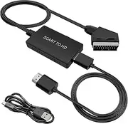 Scart to HDMI Adapter, Scart to HDMI Converter Cable, 720P/1080P HD Converter with Cable, Includes Dual Interface Power Cable and USB Power Cable Compatible with PS3/Xbox/DVD/VHS Video