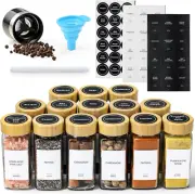14 Pcs Spice Jars with Bamboo Lids - 4Oz Square Spice Bottles with Spice Labels,