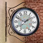 Double Sided Wall Clock Vintage Grand Central Station Wall Clock 360 Degree Wrought Iron Retro Antique Wall Clock for Indoor Outdoor Home Garden