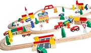 [Orbrium] 100-Piece Toys Triple-Loop Wooden Train Set Fits Thomas Brio Chuggington