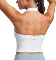 [CRZ YOGA] Womens Butterluxe Halter Longline Sports Bra - Padded Workout Yoga Crop Tops Tanks with Built in Pads