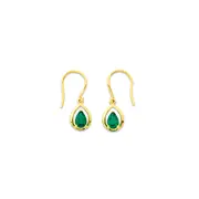 9ct Gold Created Emerald Hook Earrings in Green