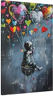 Child with Balloons Banksy Wall Art Canvas Prints 24x36inch 60x90cm (Vertical) / 1.25inch 3.175cm