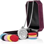 Aromatherapy Essential Oil Diffuser Necklace Pendant Locket Jewelry | 24’’ Adjustable Chain Stainless Steel Perfume Necklace | 10 Refill Pads | Gift Box